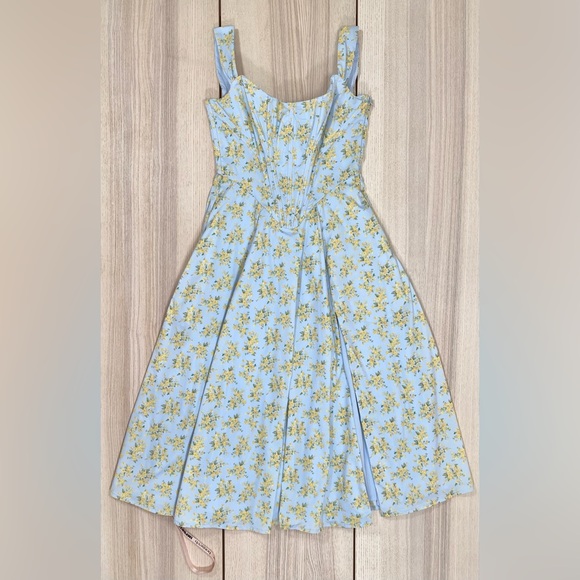 House of CB Saira Floral Lace-Up Corset Cocktail Dress in soft blue | Size M - Picture 4 of 12